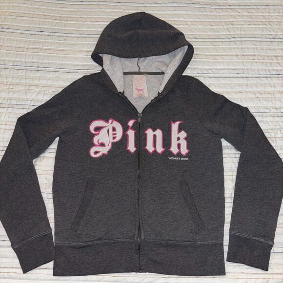 Victoria’s Secret PINK Vintage Too Much Pink Too Little Time Crossbone Hoodie -M - Picture 2 of 12